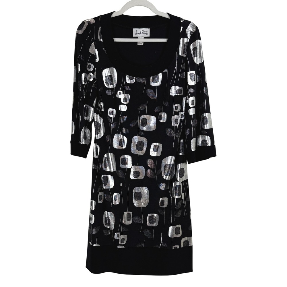 Joseph Ribkoff Women‎ 6 Black Silver Metallic mini Dress Cocktail abstract artsy
